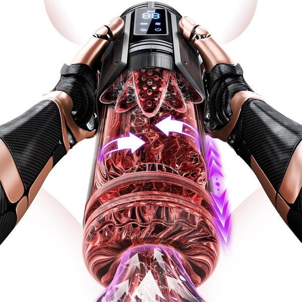 Side view of Aegis male sex toy with suction and rotation