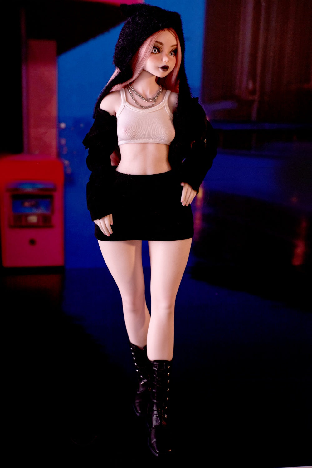 petite silicone sex doll with pink hair